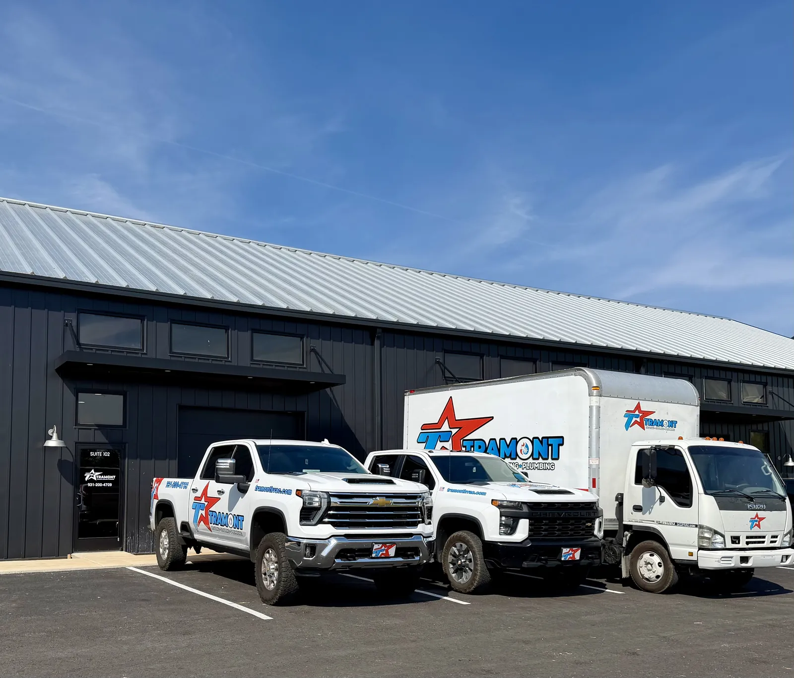 Tramont trucks outside the new Tramont building on Neal St in Cookeville