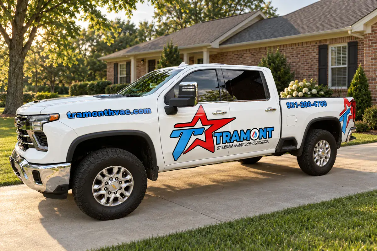 Tramont service truck parked in the driveway of a customer’s home