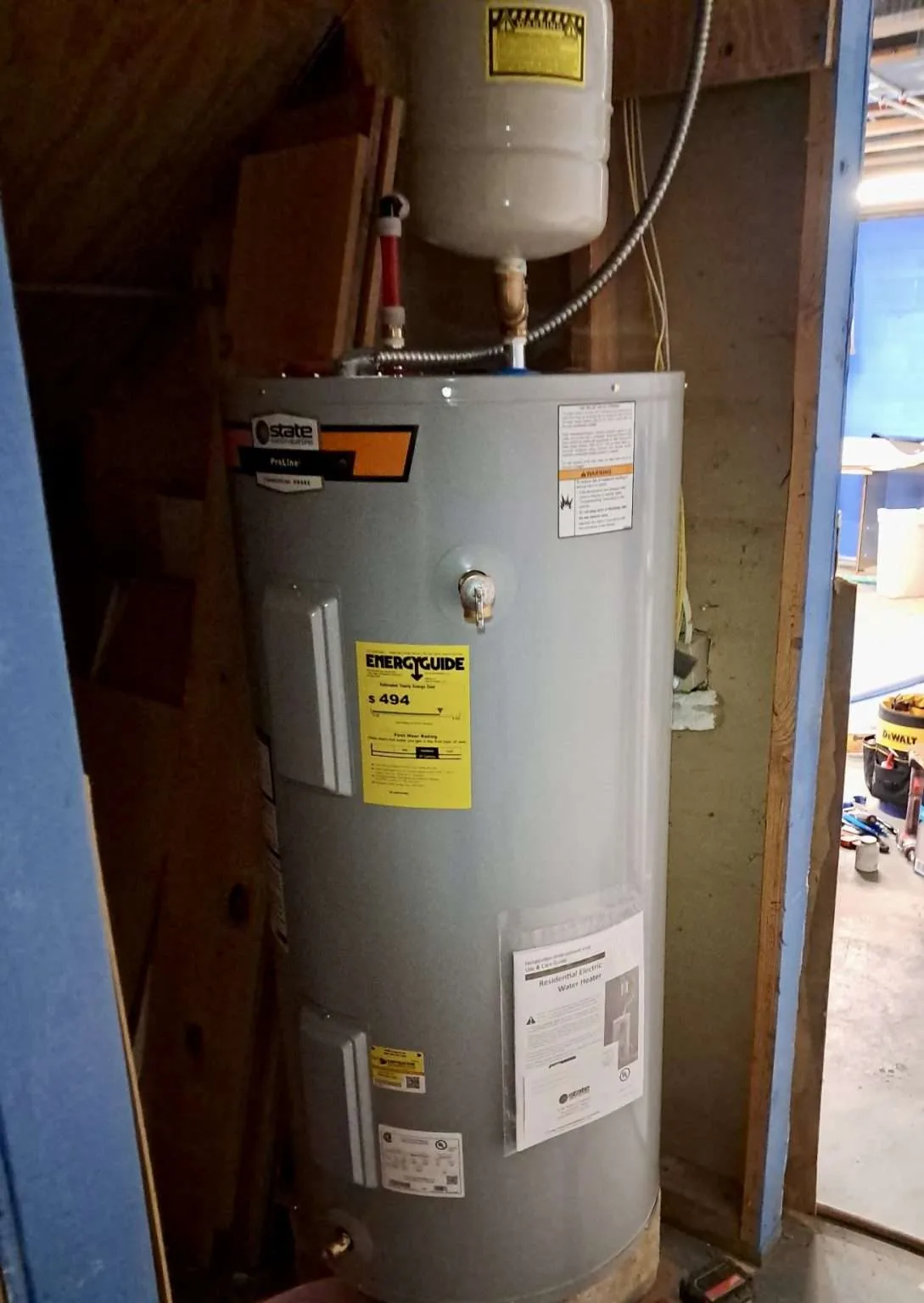 Water heater in a closet needing repair